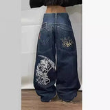 1980s fashion trends E-Commerce Y2g Gothic Style Jeans Men's American High Street Personalized Pattern Loose Straight Wide Leg Jeans