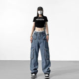 tomboy outfit American Retro Design Pocket Jeans Women's Spring Ins Trendy High Street Niche Straight Wide Leg Overalls