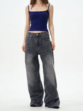 Chicmy- RT No. 12573 WASHED DARK GRAY DENIM STRAIGHT PANTS