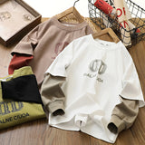 streetwear men outfits Boys' Long-Sleeved T-shirt Cotton Top 2024 Autumn Children's Spring and Autumn Children's Fake Two-Piece Bottoming Shirt