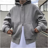 mens fashion Double Zipper Cardigan Short Sweater American High Street Men's Spring and Autumn Hard Hooded Jacket