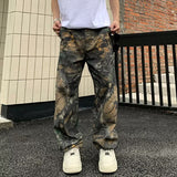 camo pants outfit men American Street Branch Camouflage Vintage Workwear Jeans Men's High Street Loose Niche Design Wide Leg Casual Pants