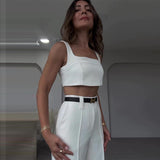 business casual outfits 2024 Summer Solid Color Square Collar Short Strap High Waist Trousers Temperament Suit Women