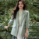 business casual outfits Autumn New Green Casual Suit Jacket Women's Korean-Style Loose Temperament High-Grade Fried Street Suit Jacket