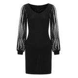 homecoming EBay New V-neck Sequined Tassel Long Sleeve Slim-Fit Sheath Dress