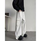 mens fashion American High Street White Workwear Jeans Men's plus Size Pants Open Line Straight Casual Pants