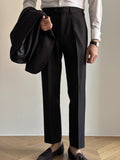 men in black costume Spring Italian Casual Suit Pants Men's Autumn New Korean Style Straight Pants Korean Style Non-Ironing Slim Fit Business Formal Pants