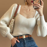 business casual outfits Women's High-Quality Thick French-Style Sweater Top New Retro Lantern Sleeve Slimming Bottoming Sweater