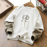 streetwear men outfits Boys' Long-Sleeved T-shirt Cotton Top 2024 Autumn Children's Spring and Autumn Children's Fake Two-Piece Bottoming Shirt