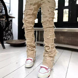 streetwear men outfits Men's Denim Straight Pants Street Fashion Ins Elastic Patch Denim Straight Pants