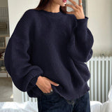 winter outfits men Women's Autumn and Winter Solid Color Sweater Fashion Pullover round Neck Long Sleeve Loose Knitted Top