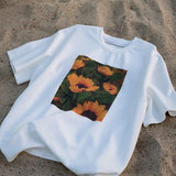 Chicmy- Oversized Sunflower Print T-Shirt