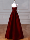 Chicmy-Cyber Monday Christmas party outfits Sexy Wine Red A-Line Straps Satin Long Burgundy Prom Dresses D087