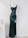 Chicmy-Cyber Monday Christmas party outfits Sexy Mermaid Sleeveless Green Satin Long Prom Dress B345