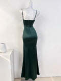 Chicmy-Cyber Monday Christmas party outfits Sexy Mermaid Sleeveless Green Satin Long Prom Dress B345