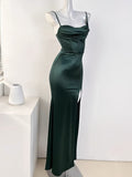 Chicmy-Cyber Monday Christmas party outfits Sexy Mermaid Sleeveless Green Satin Long Prom Dress B345