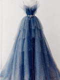 Chicmy-Cyber Monday Christmas party outfits Elegant Ball Gown Straps Long Tulle Blue Prom Dress B492