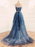 Chicmy-Cyber Monday Christmas party outfits Elegant Ball Gown Straps Long Tulle Blue Prom Dress B492