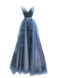 Chicmy-Cyber Monday Christmas party outfits Elegant Ball Gown Straps Long Tulle Blue Prom Dress B492