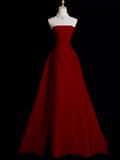 Chicmy-Cyber Monday Christmas party outfits Sexy A Line Strapless Sleeveless Burgundy Long Prom Dress B388