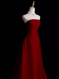 Chicmy-Cyber Monday Christmas party outfits Sexy A Line Strapless Sleeveless Burgundy Long Prom Dress B388