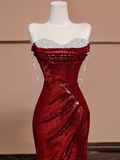 Chicmy-Cyber Monday Christmas party outfits Sexy Mermaid Burgundy Sequin Long Prom Dress B361