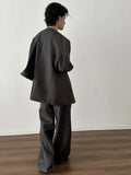 Chicmy- Retro Woven Suit Blazer Wide-Leg Pants Set