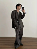 Chicmy- Retro Woven Suit Blazer Wide-Leg Pants Set