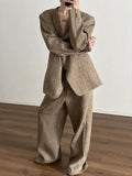 Chicmy- Retro Woven Suit Blazer Wide-Leg Pants Set