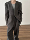 Chicmy- Retro Woven Suit Blazer Wide-Leg Pants Set