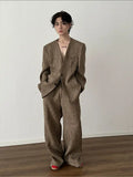 Chicmy- Retro Woven Suit Blazer Wide-Leg Pants Set