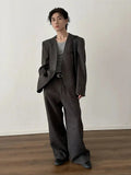 Chicmy- Retro Woven Suit Blazer Wide-Leg Pants Set