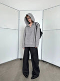 Chicmy- Ribbed Hooded Knit Sweater