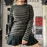 Chicmy- 2000s Cute Academia T-Shirts Grunge Aesthetic Striped Tops Harajuku T-Shirt Slim Spring Tee Streetwear Alt Emo Outfits