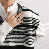 Chicmy-Winter Outfits Men chill guy Autumn Clothing Men's Striped Knit Vest Sweater Fashion Patchwork V Neck Sleeveless Loose Stylish Vintage Leisure Knitwear M-2XL