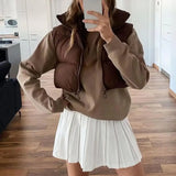 CHICMY-Women Solid Color Jacket Women Cotton Vest Windproof Winter Cotton Vest for Women Stand Collar Coat with Thickened Padding