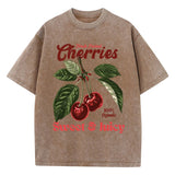 Chicmy-Fresh Picked Cherries Cottonwashed T Shirts Women Sweet Fruit Print T-Shirt Distressed Oversize O-Neck Tops Street Woman Clothes