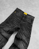 Chicmy-Mens Y2k Baggy Jeans Hip Hop Distressed Retro Ripped Black Pants Oversized Embroidery Gothic Punk Wide Leg Trousers Streetwear