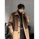 Chicmy-Autumn Winter Contrast Color Trench Woolen Coat Men's Medium Long High Street Korean Fashion Male Turn-down Collar Overcoat