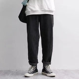 CHICMY-Graduation Gift Back to School Season Japanese Corduroy Pants Men Autumn Loose Elastic Waist Solid Color Straight Pants Retro Casual Trousers for Men Baggy Pants