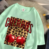 Chicmy-Cherries Cotton T Shirts Women Cherry Leopard Prints Oversized T-Shirts Casual O-Neck Short Sleeve Tops Summer Woman Clothes