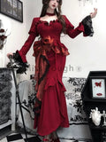 Chicmy-new years eve outfits Christmas party outfits Autumn Red Vintage Dress Women Lace French Retro Elegant Evening Party Dress Female Long Sleeve Chic Midi Dress Halloween 2024