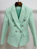 Chicmy-HIGH STREET 2025 Classic Baroque Designer Jacket Women's Metal Lion Buttons Double Breasted Textured Blazer Mint Green