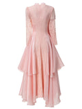 Chicmy Solid Spliced Lace Up Long Dresses For Women O Neck Long Sleeve High Waist Temperament Dress Female Fashion Style
