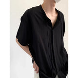 CHICMY-Korean Fashion Thin Short Sleeve Shirts for Men Casual 2024 Summer New Design O-neck Solid Color Loose Yoga Button Men Shirt Top