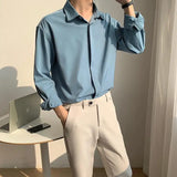 CHICMY-Korean Style Solid Color Silky Long-sleeved Shirt for Men Multi-color INS Summer Thin Casual Drapey No-iron Ice Silk Mens Shirts