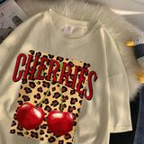 Chicmy-Cherries Cotton T Shirts Women Cherry Leopard Prints Oversized T-Shirts Casual O-Neck Short Sleeve Tops Summer Woman Clothes