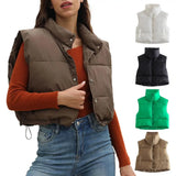 CHICMY-Women Solid Color Jacket Women Cotton Vest Windproof Winter Cotton Vest for Women Stand Collar Coat with Thickened Padding