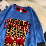 Chicmy-Cherries Cotton T Shirts Women Cherry Leopard Prints Oversized T-Shirts Casual O-Neck Short Sleeve Tops Summer Woman Clothes