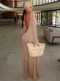 ChicMy-Fall Outfits  Autumn Backless Loose Maxi Dress Cover up Female Beach Holiday Casual Lace-Up Long Sleeve Dress Women's Bandage Long Dress